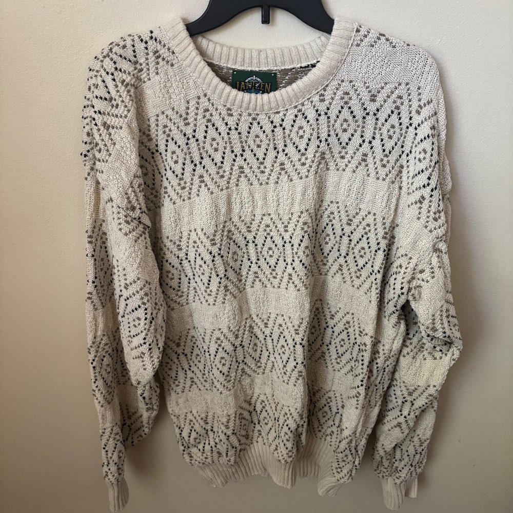 Vintage Jantzen Sweater Mens large Cable Knit 80s 90s USA Made Wool EUC Grandpa
